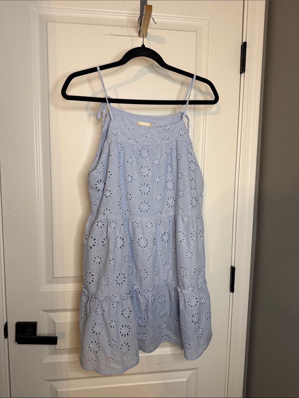 Altar'd State Pale Blue Eyelet Mini Dress with Spaghetti Straps
